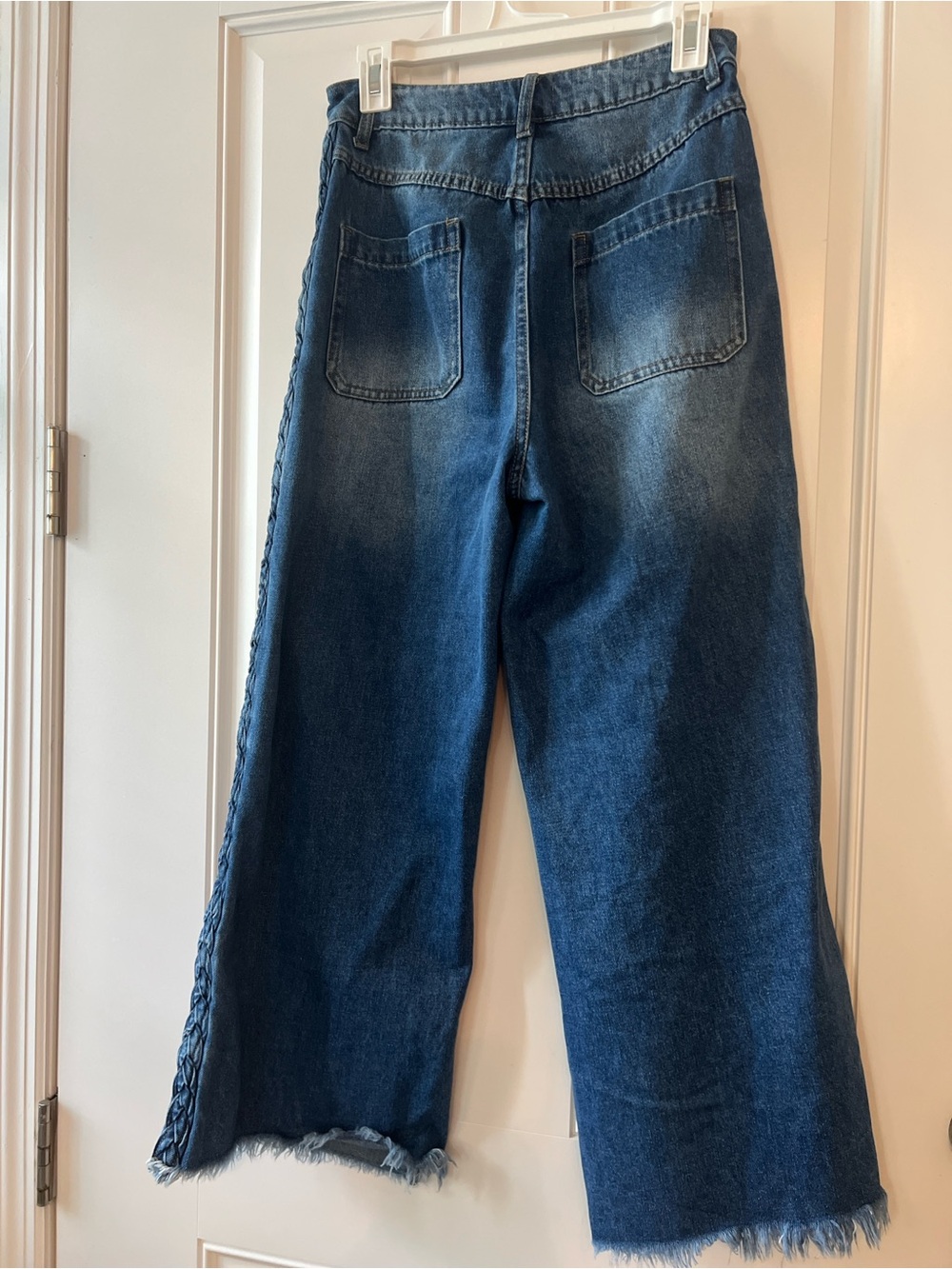 Sage & Fig Braided-Trim Wide Leg Jeans in Dark Blue Medium - Picture 2 of 14